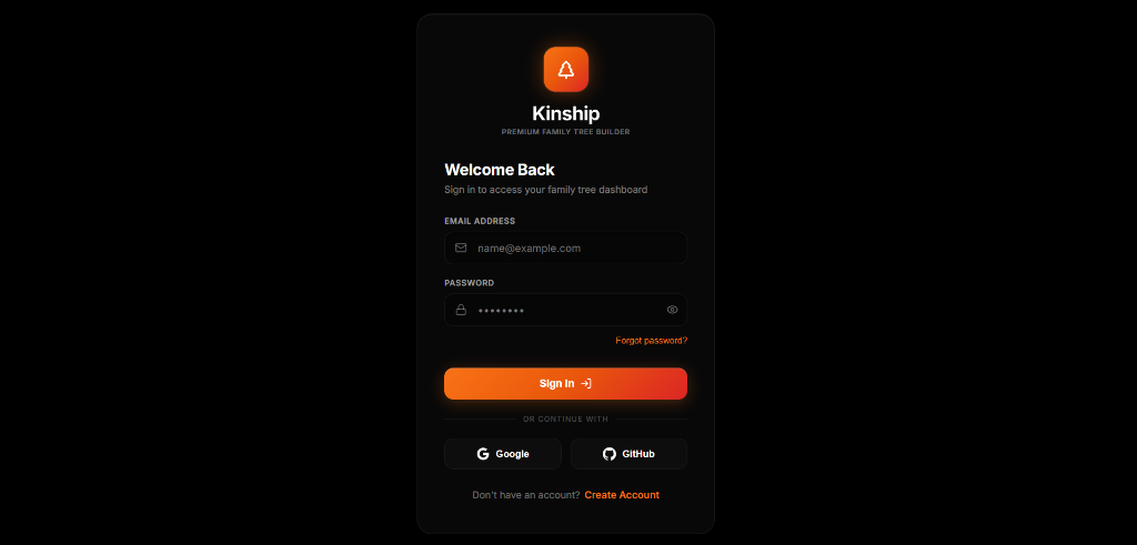 Kinship Family Tree Landing Page