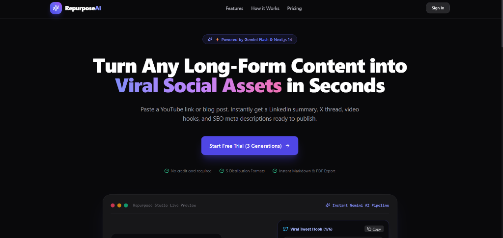 RepurposeAI SaaS Landing Page