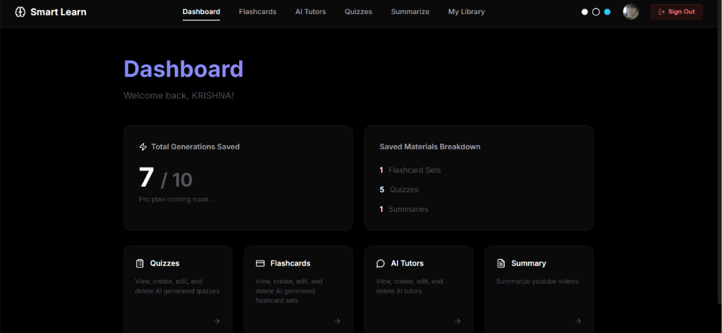 Smart Learn Dashboard & RAG Features Preview
